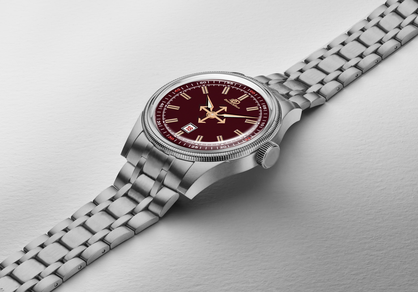 Double Run Classic Maroon Dial Men's Analog Watch with Date Display & Stainless Steel Strap