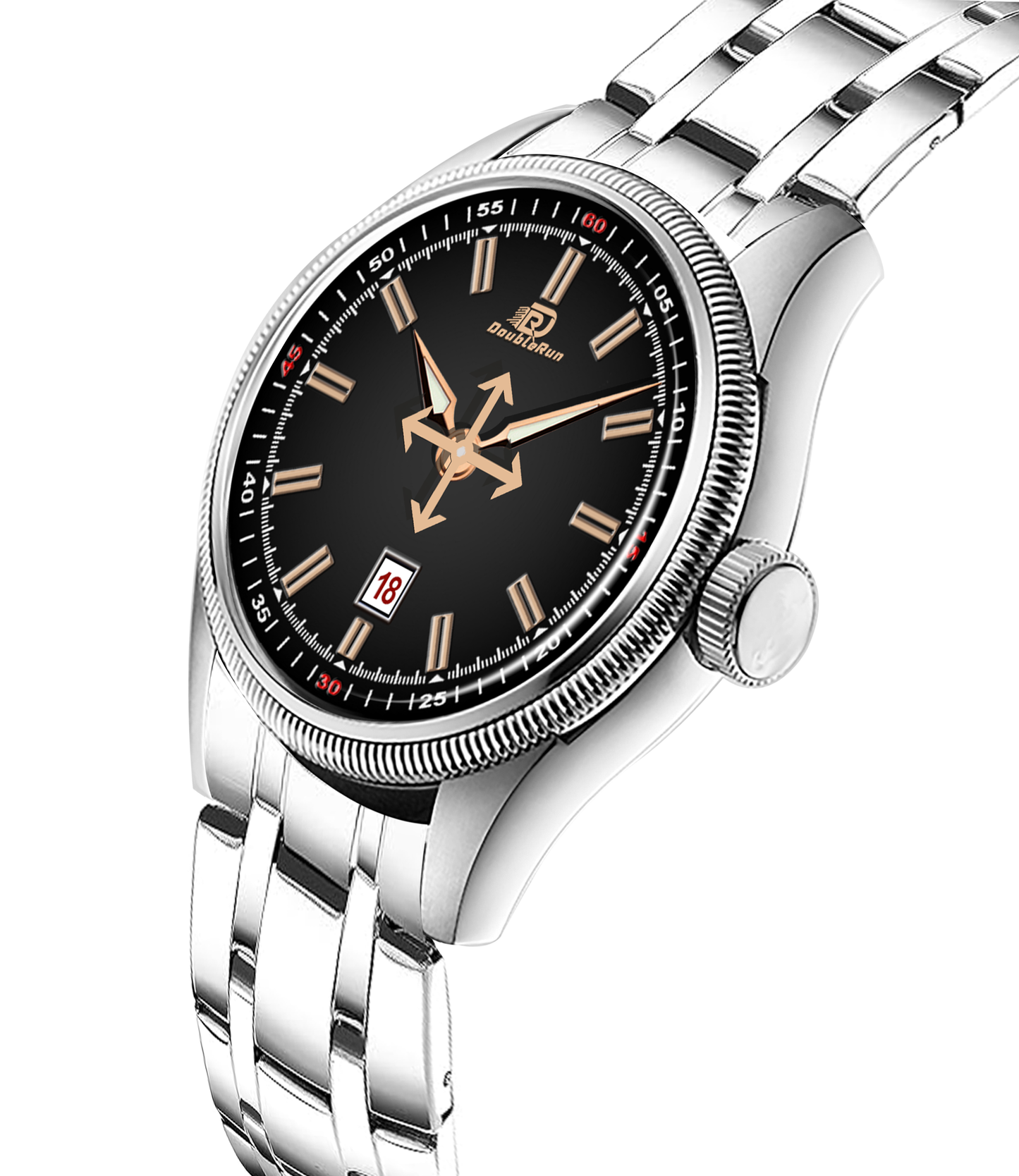 Double Run Classic Black Dial Men's Analog Watch with Date Display & Stainless Steel Strap