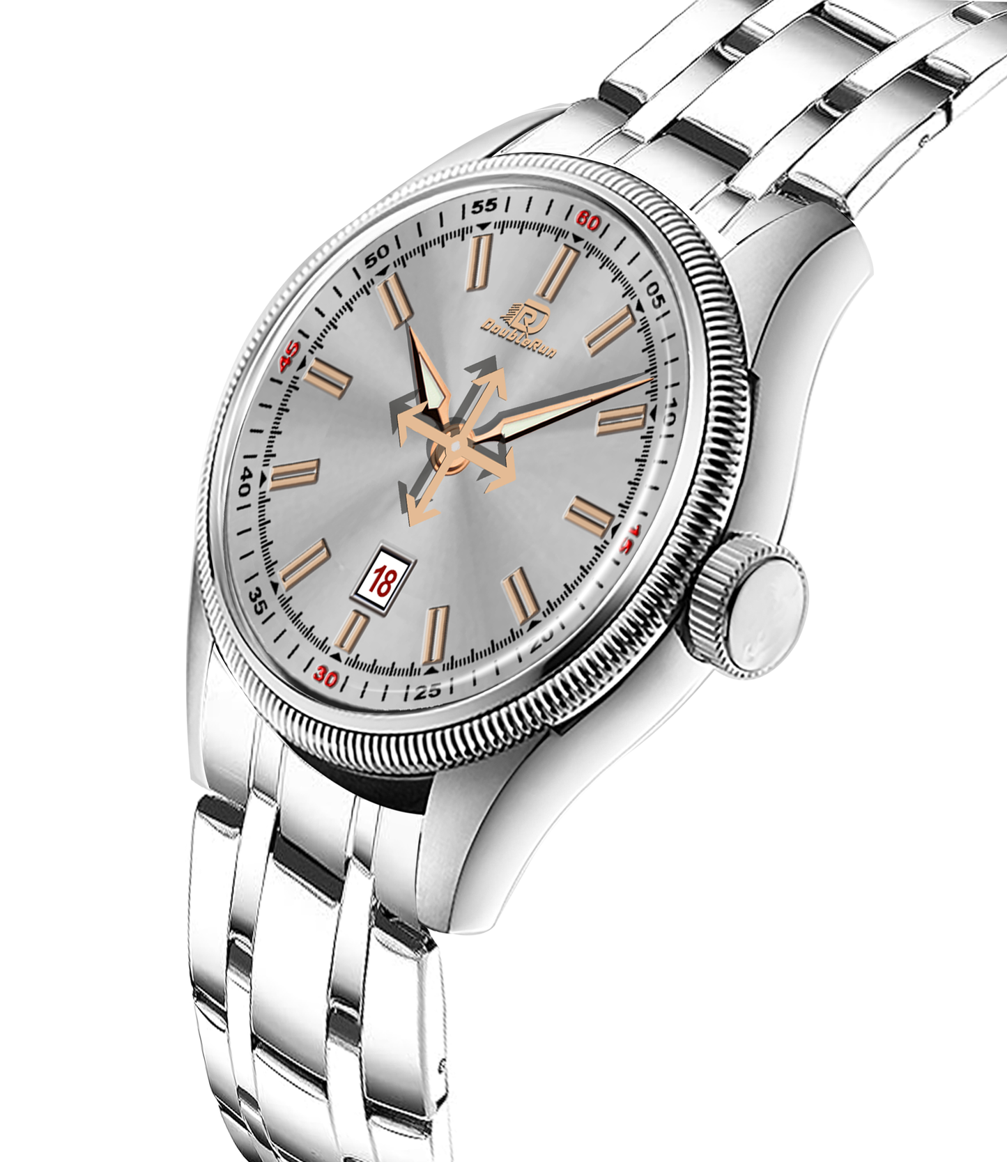 Double Run Classic Silver Dial Men's Analog Watch with Date Display & Stainless Steel Strap