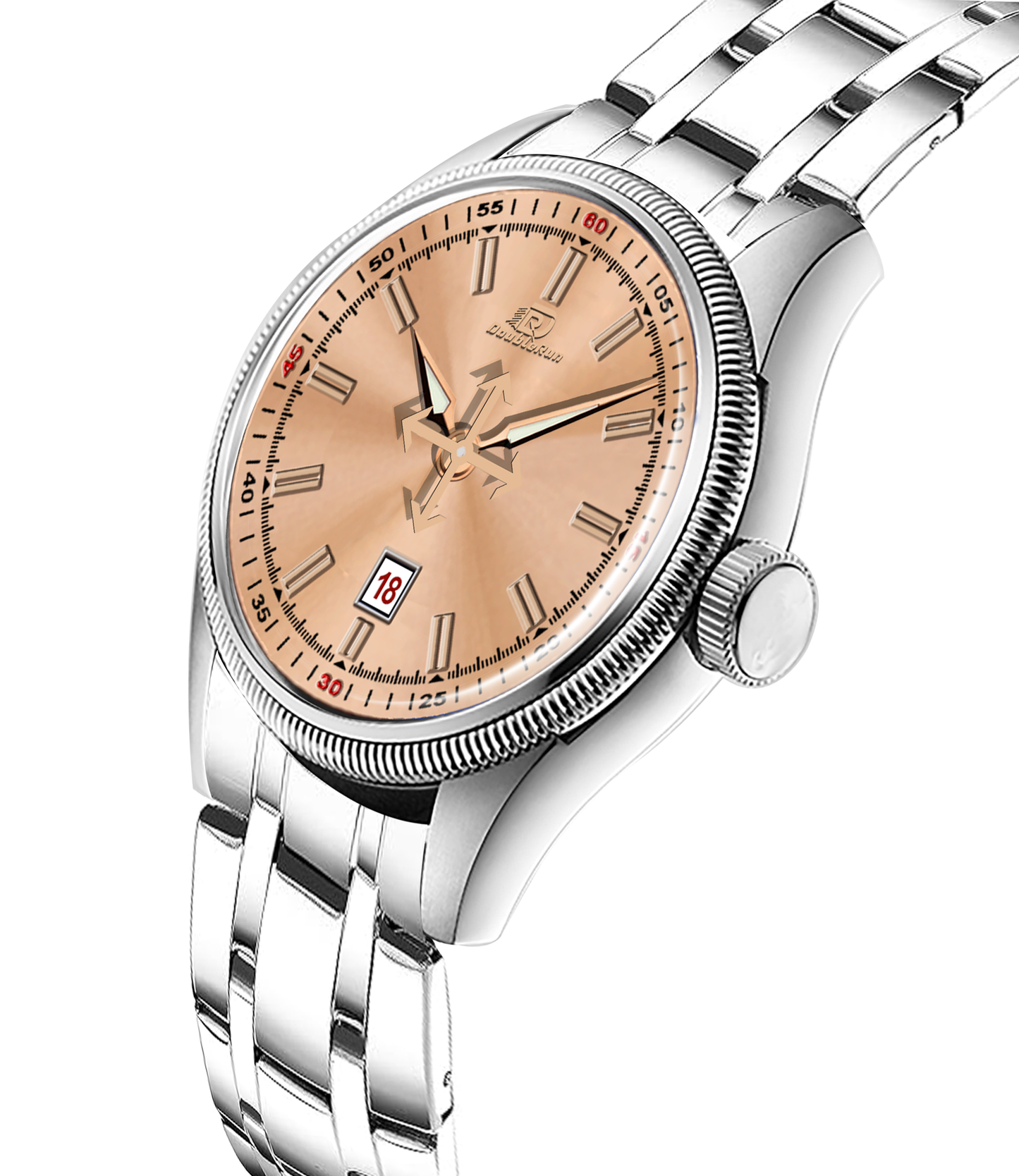 Double Run Classic Peach Dial Men's Analog Watch with Date Display & Stainless Steel Strap