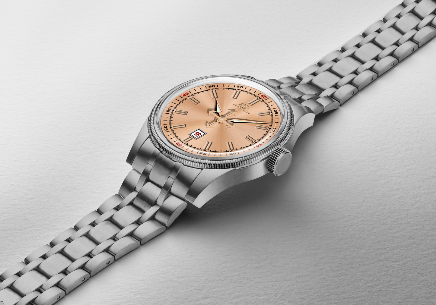 Double Run Classic Peach Dial Men's Analog Watch with Date Display & Stainless Steel Strap
