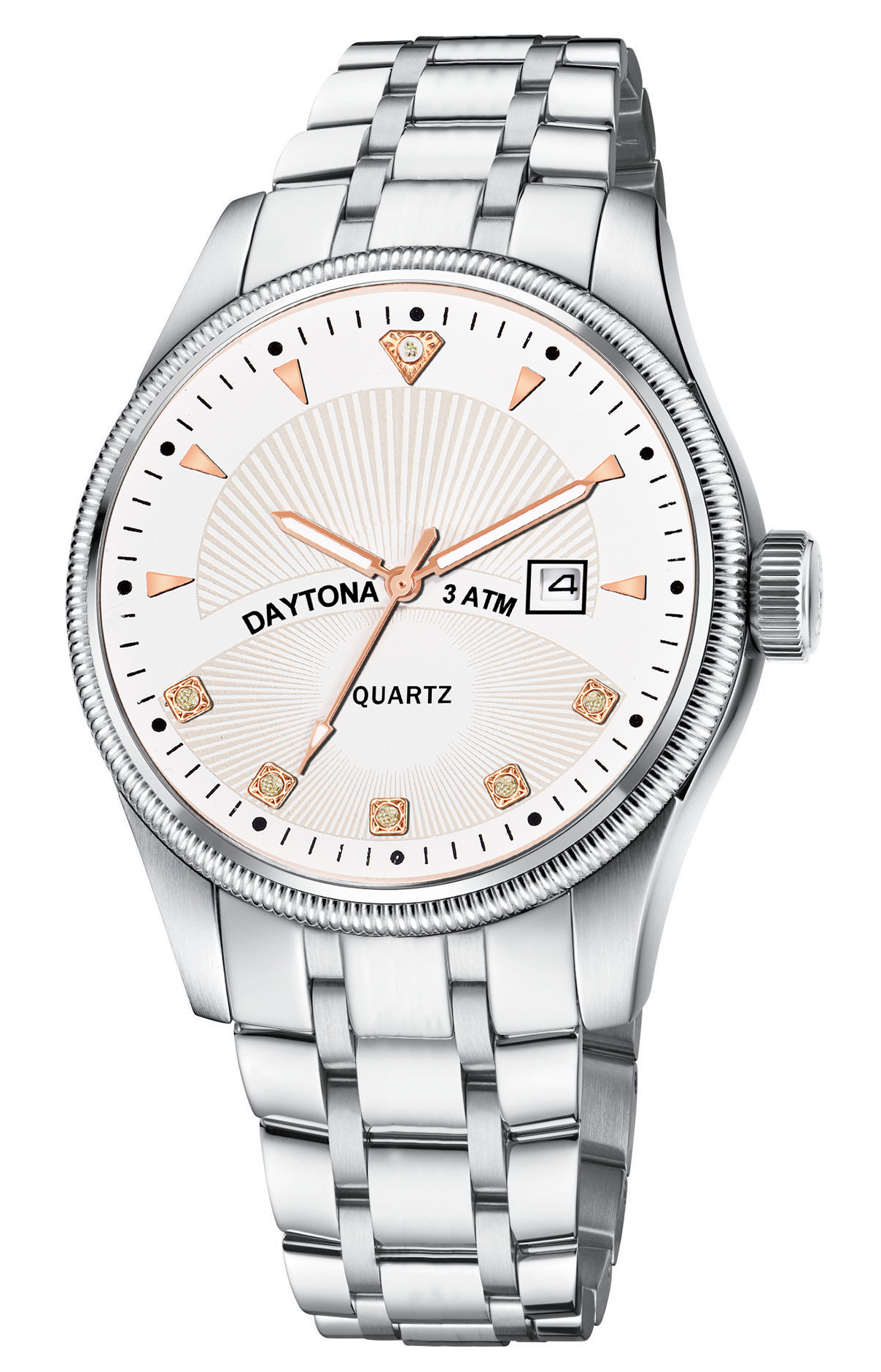 Daytona White & Silver Men's Analog Watch with Gem & Rose Gold Accents