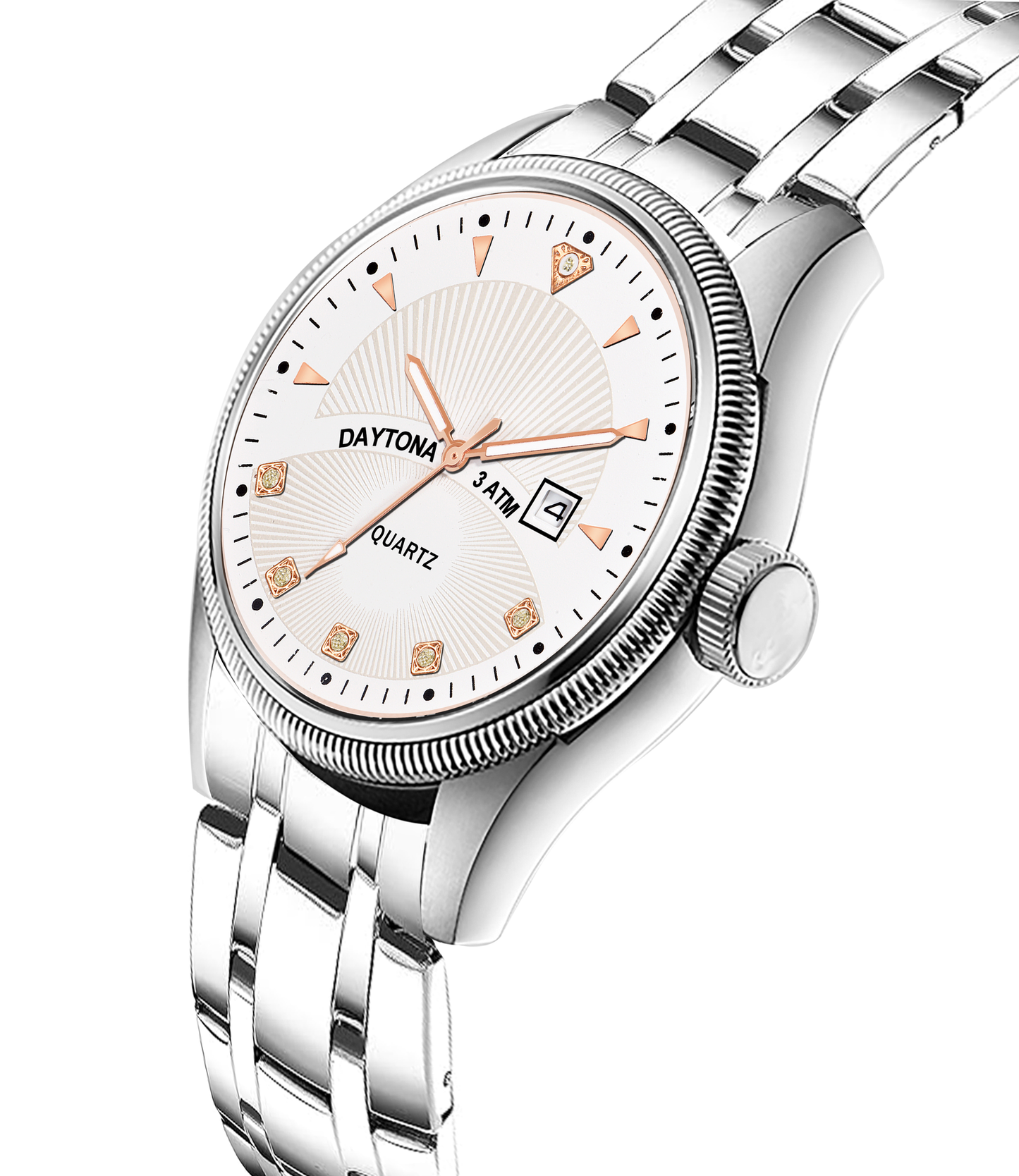 Daytona White & Silver Men's Analog Watch with Gem & Rose Gold Accents
