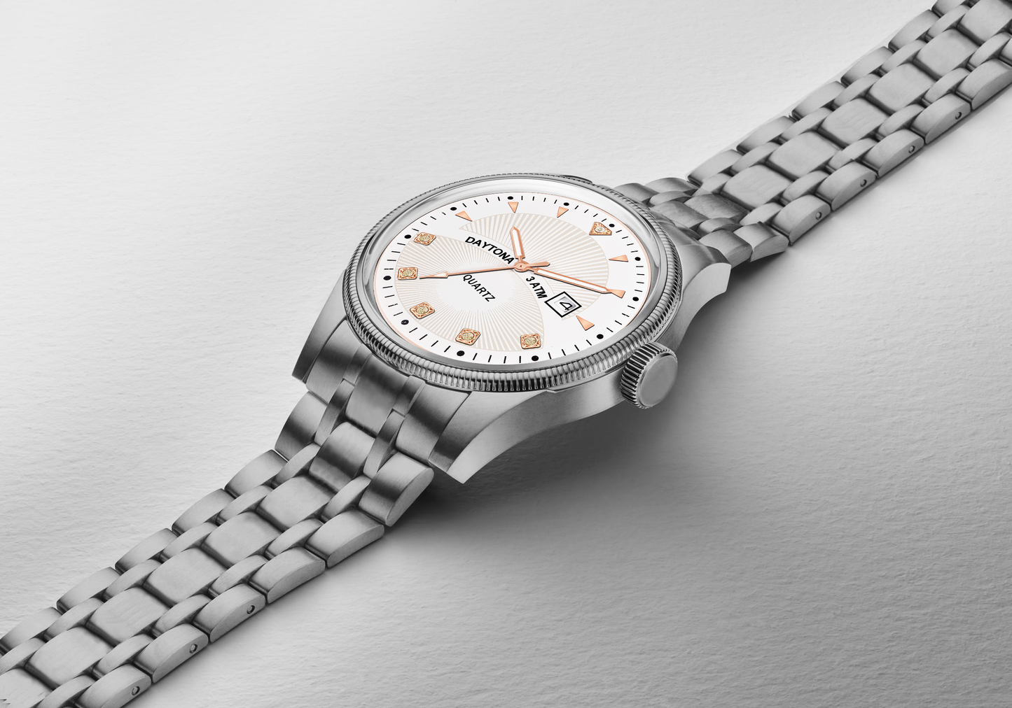 Daytona White & Silver Men's Analog Watch with Gem & Rose Gold Accents