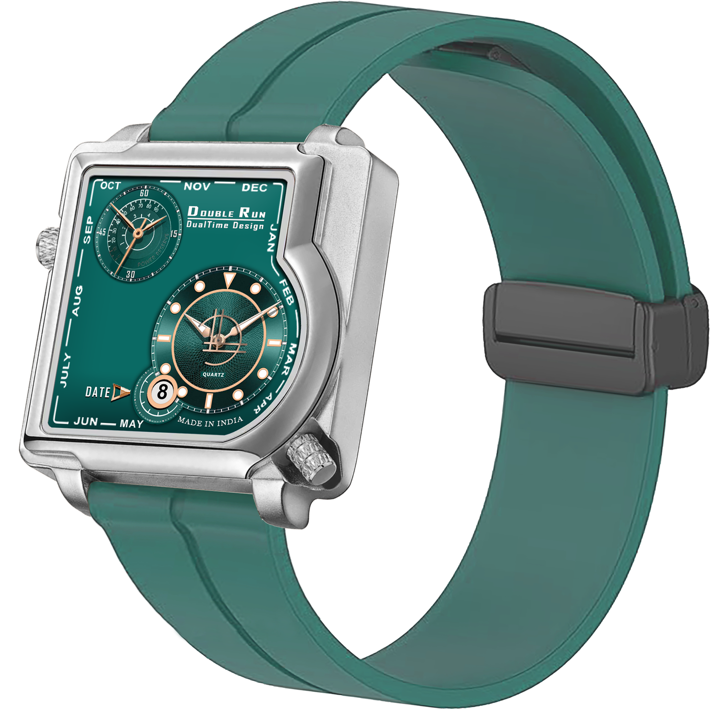 Double-Run Dealtime Green Square Dial Watch: A Fusion of Style and Functionality