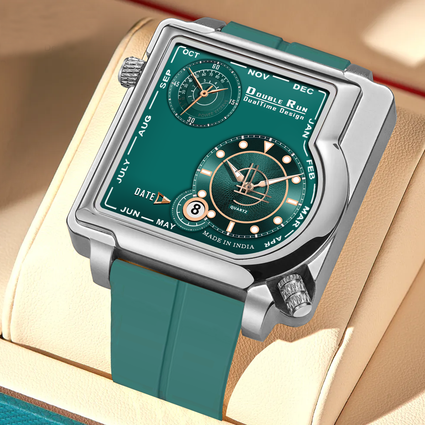 Double-Run Dealtime Green Square Dial Watch: A Fusion of Style and Functionality