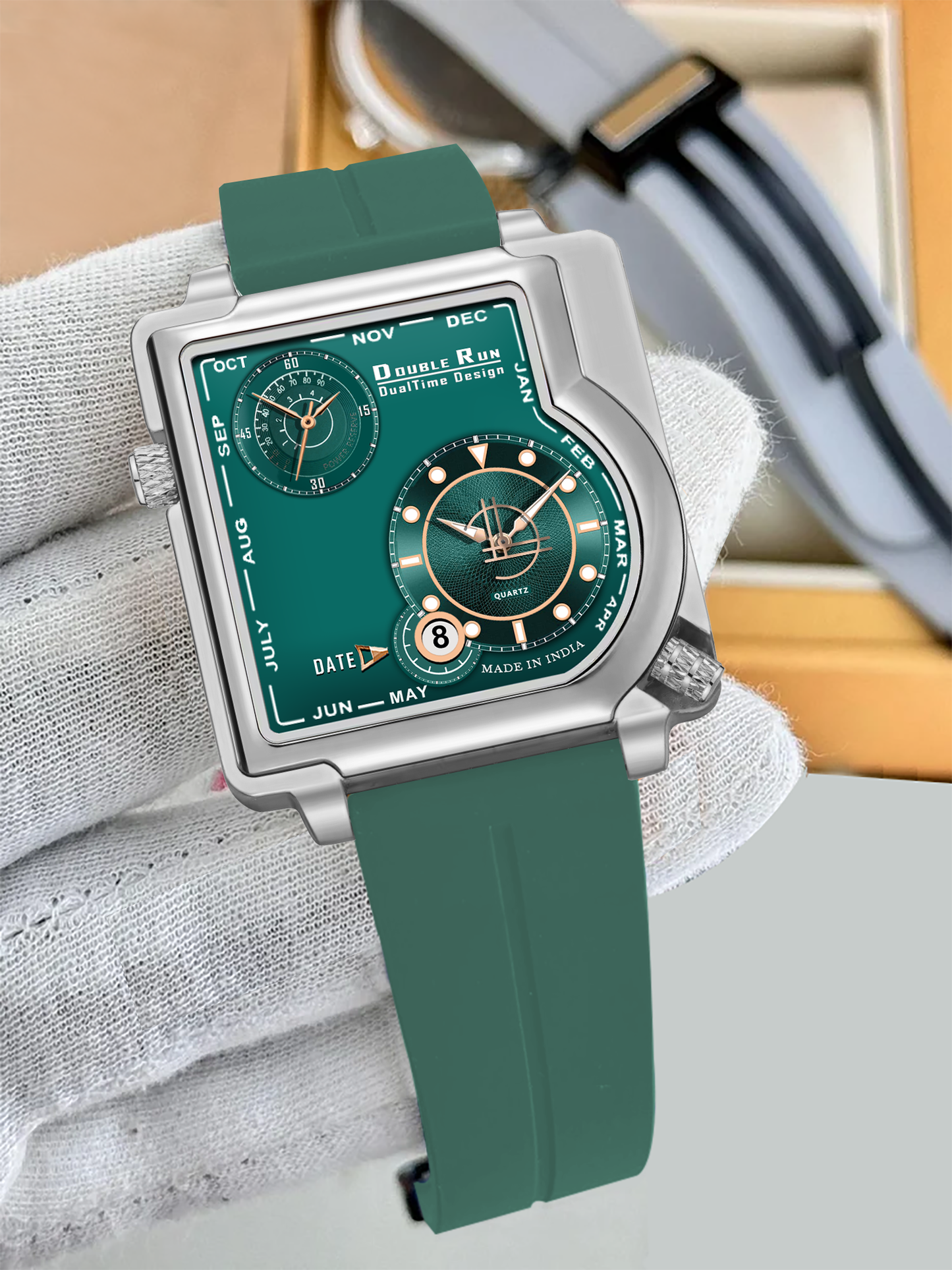 Double-Run Dealtime Green Square Dial Watch: A Fusion of Style and Functionality