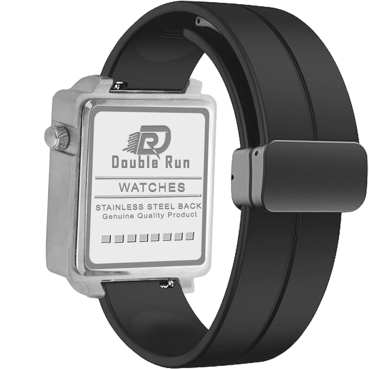 Double Run Black Square Dial Watch – DualTime Wristwatch for Men