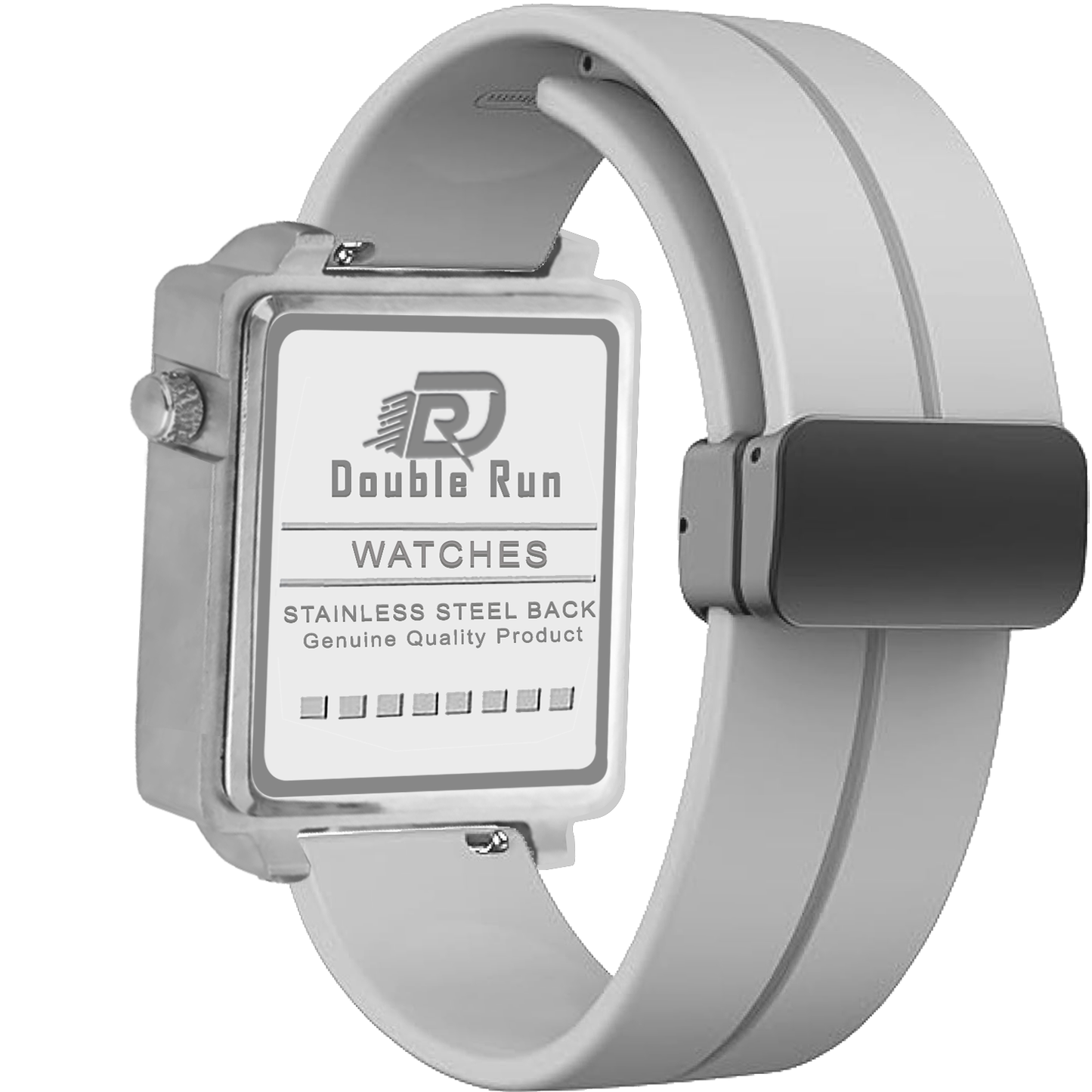 Double Run stainless steel back white silicone strap watch for men – genuine quality product.