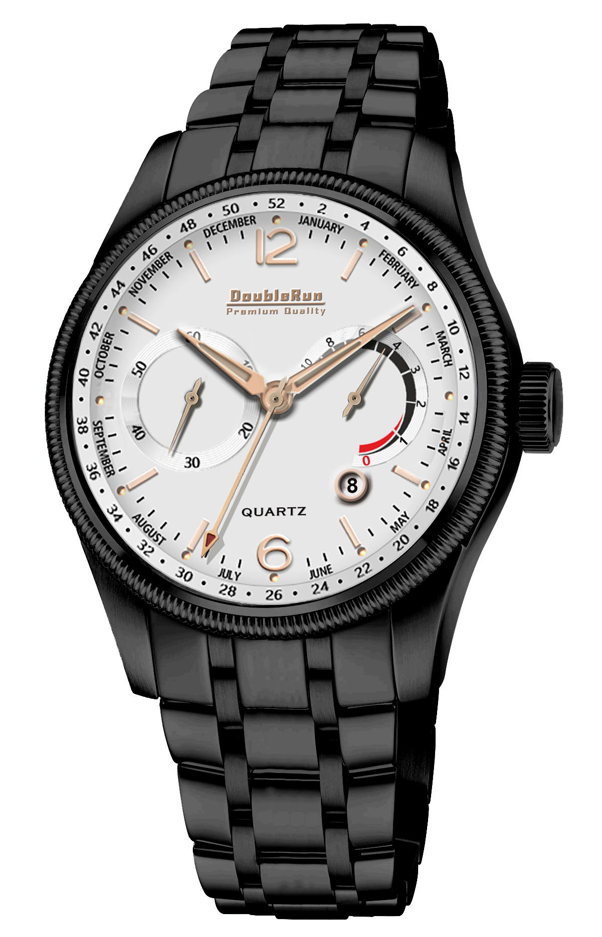 Double Run White Dial Black Strap Watch | Classic & Modern Mens Timepiece