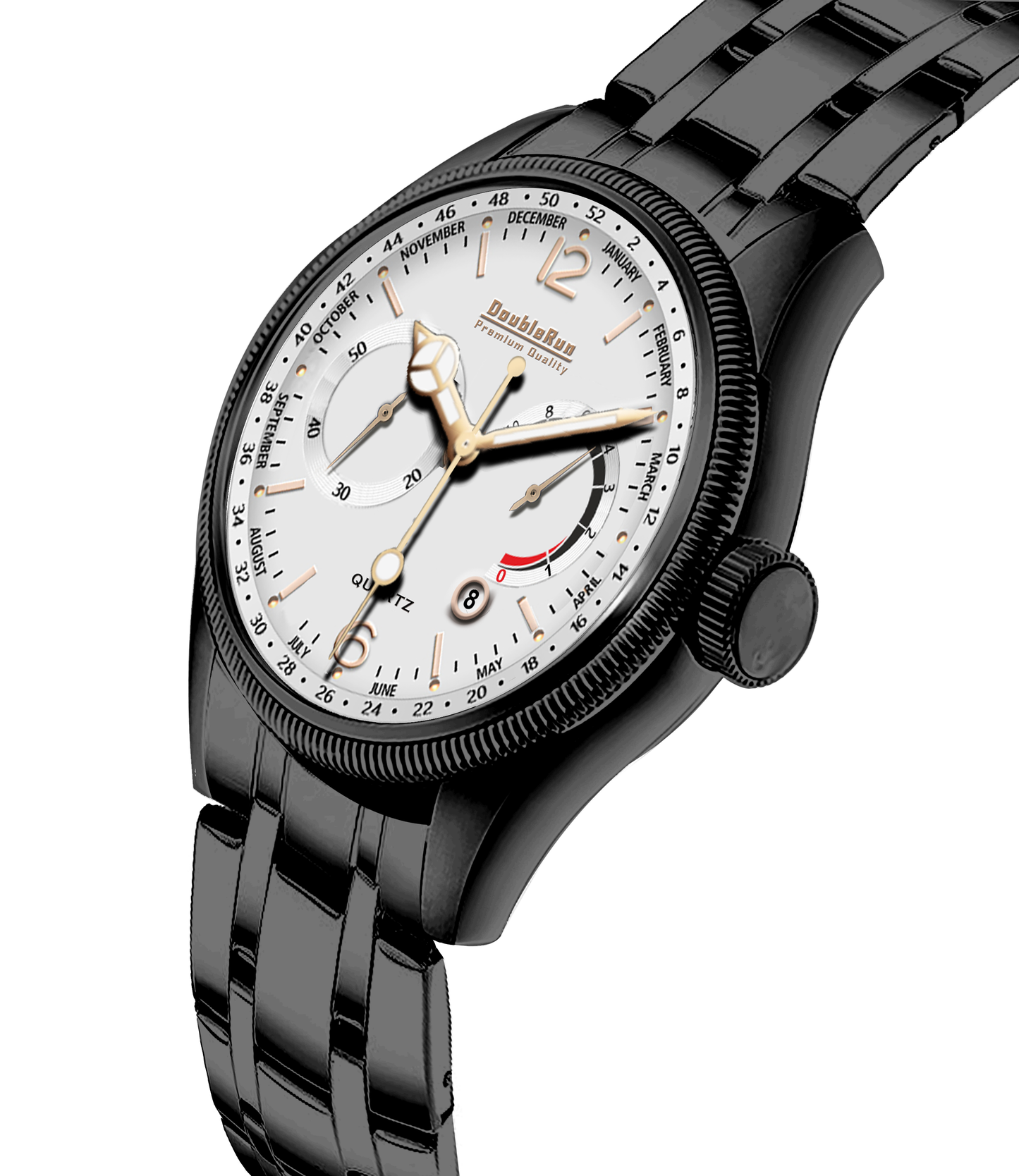 Double Run White Dial Black Strap Watch | Classic & Modern Mens Timepiece