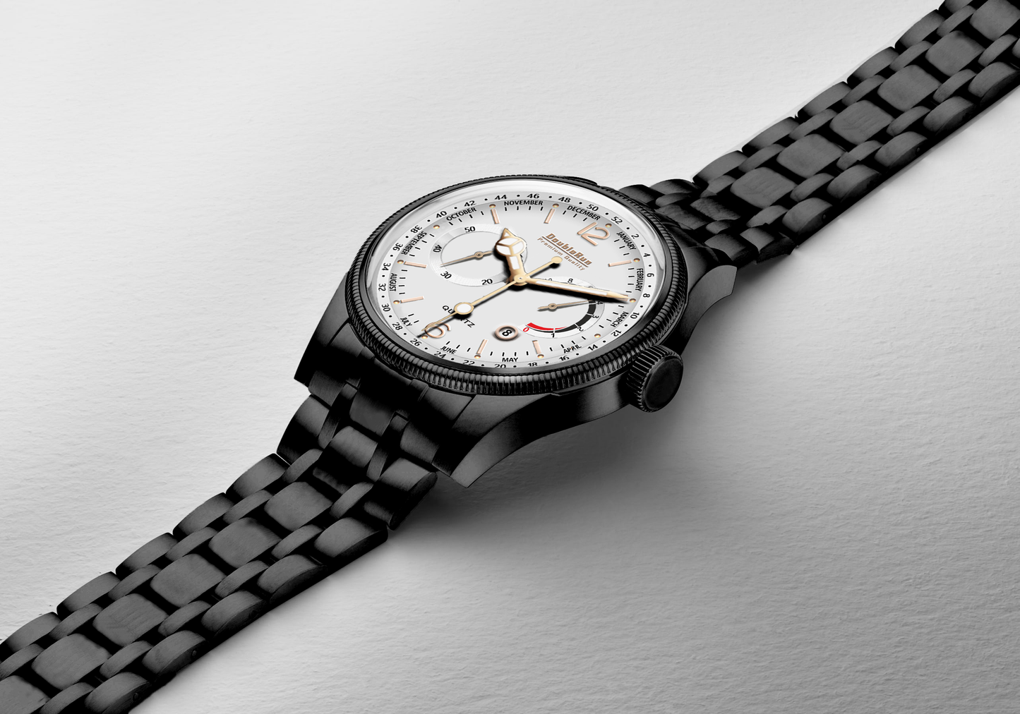 Double Run White Dial Black Strap Watch | Classic & Modern Mens Timepiece