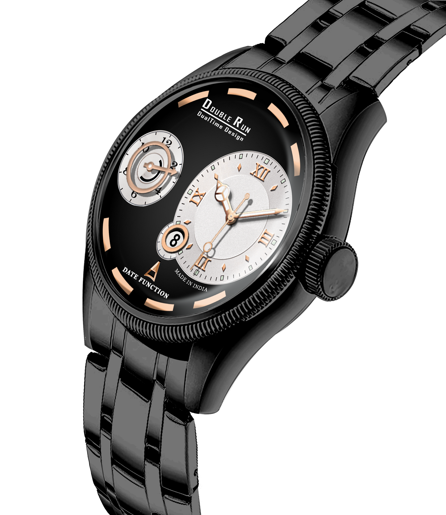 Double Run DualTime Black & White Two-Tone Dial Men's Analog Watch
