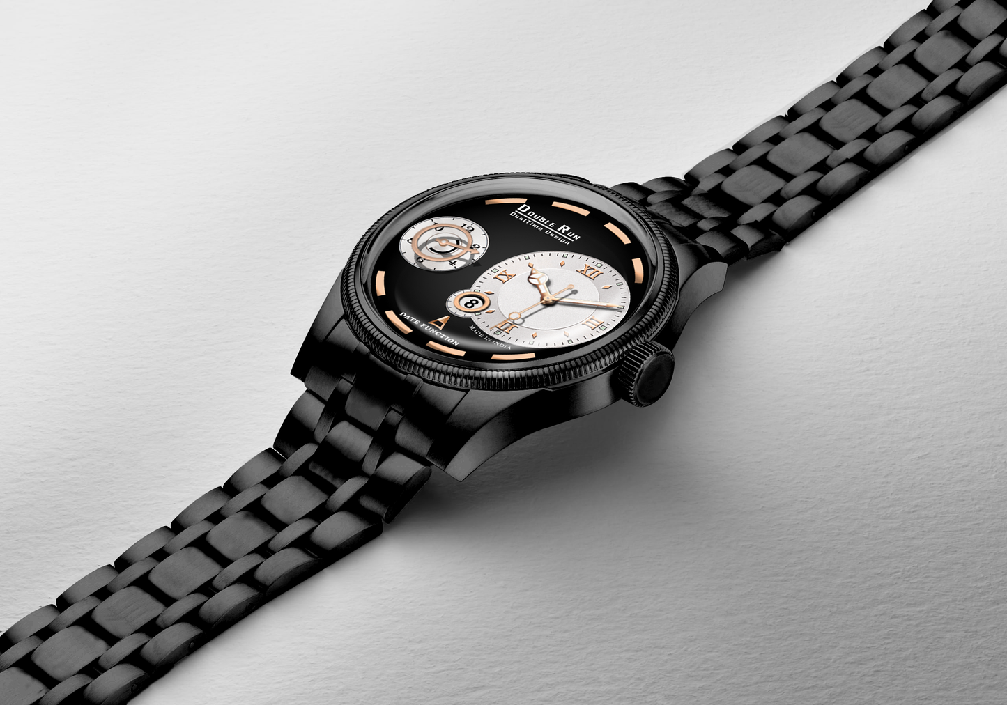 Double Run DualTime Black & White Two-Tone Dial Men's Analog Watch
