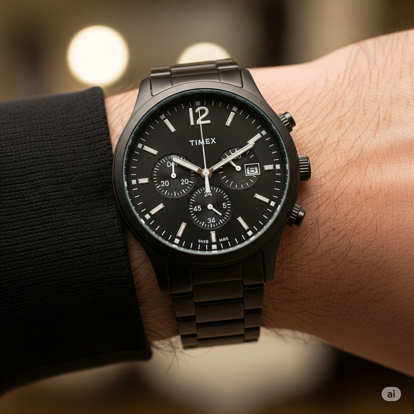 Timex Men's Multifunction Black Stainless Steel Bracelet Watch