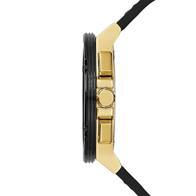 Guess Men's Gold-Tone and Black Silicone Strap Watch
