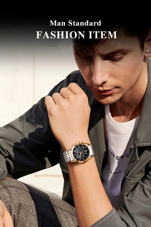 Poedagar Men's Two-Tone Stainless Steel Chronograph Watch