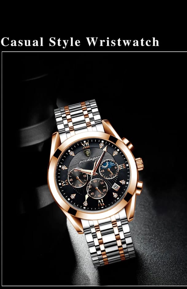 Poedagar Men's Two-Tone Stainless Steel Chronograph Watch