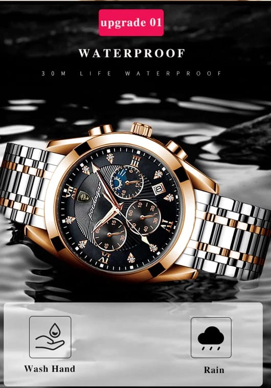 Poedagar Men's Two-Tone Stainless Steel Chronograph Watch