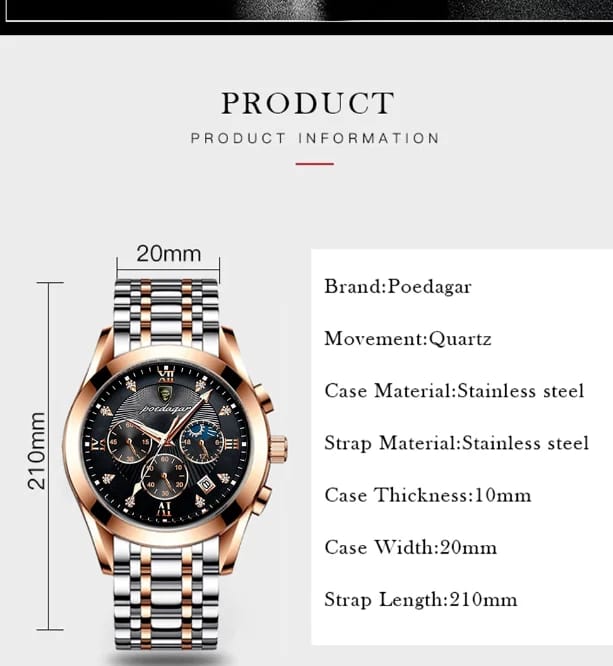 Poedagar Men's Two-Tone Stainless Steel Chronograph Watch