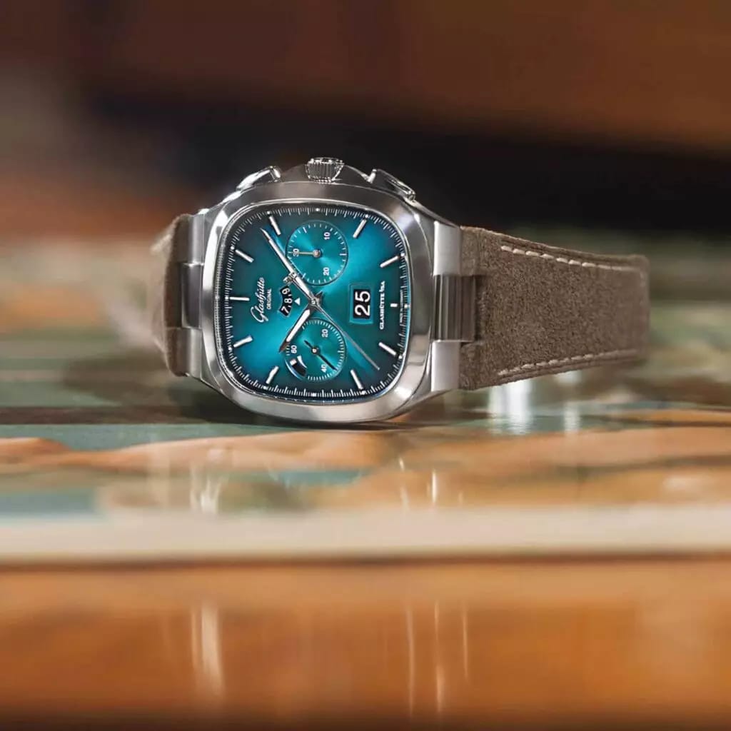 Glashütte Original SeaQ Chronograph - Steel & Blue Dial with Suede Leather Strap