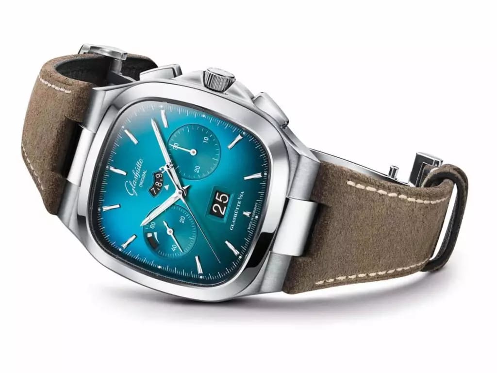 Glashütte Original SeaQ Chronograph - Steel & Blue Dial with Suede Leather Strap