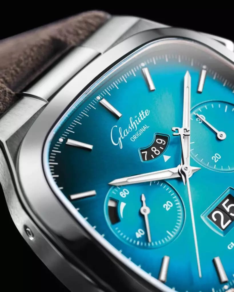 Glashütte Original SeaQ Chronograph - Steel & Blue Dial with Suede Leather Strap