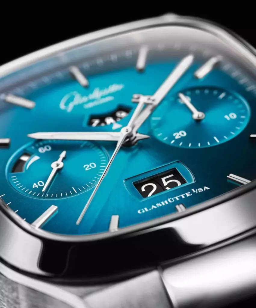 Glashütte Original SeaQ Chronograph - Steel & Blue Dial with Suede Leather Strap