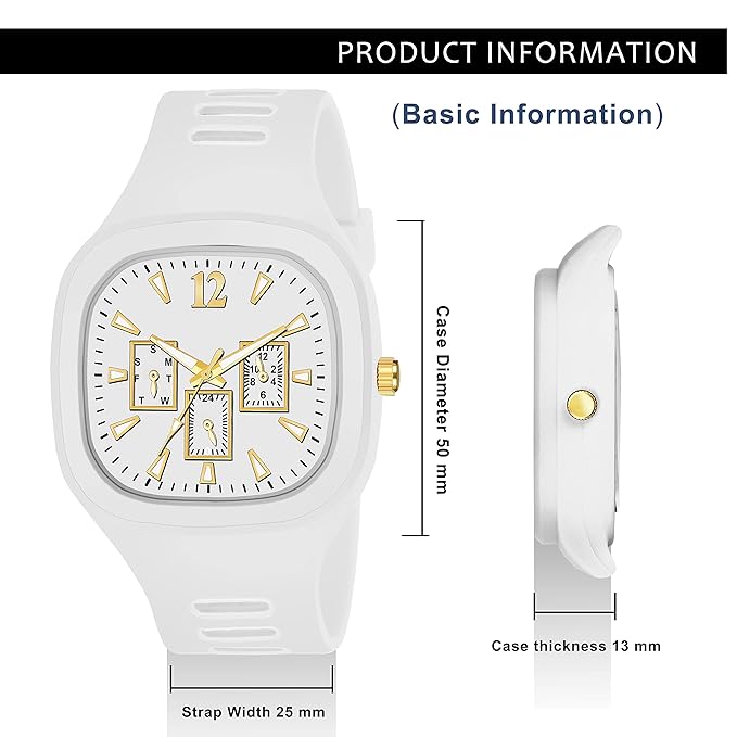 International White Square Dial Watch with Gold-Tone Accents and Silicone Strap