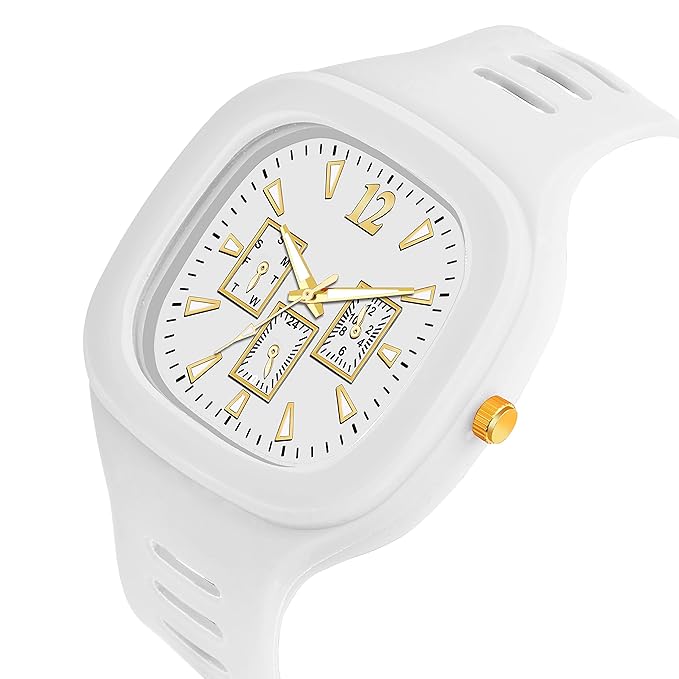 International White Square Dial Watch with Gold-Tone Accents and Silicone Strap