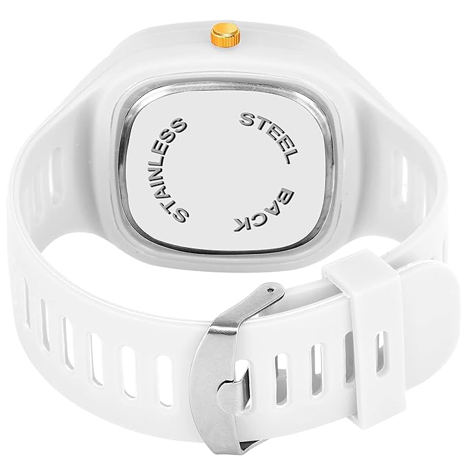 International White Square Dial Watch with Gold-Tone Accents and Silicone Strap