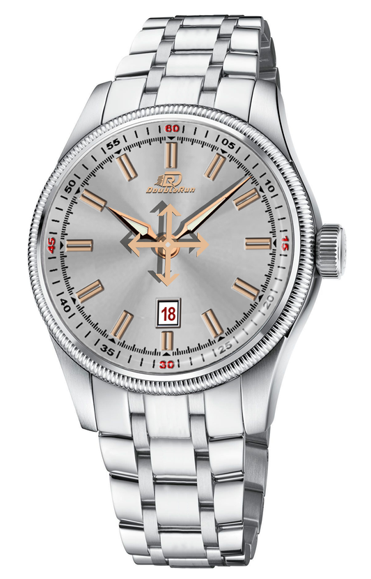 Double Run Classic Silver Dial Men's Analog Watch with Date Display & Stainless Steel Strap