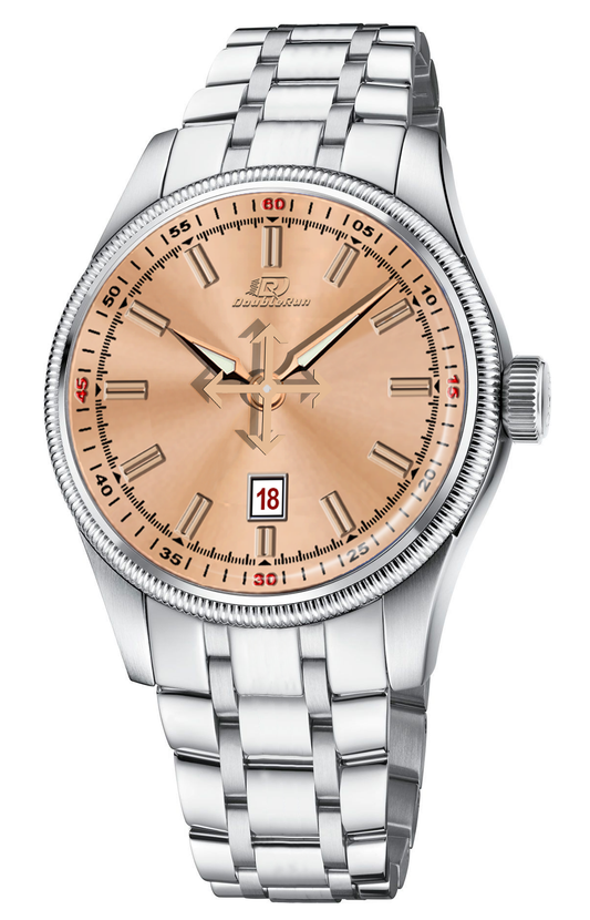 Double Run Classic Peach Dial Men's Analog Watch with Date Display & Stainless Steel Strap