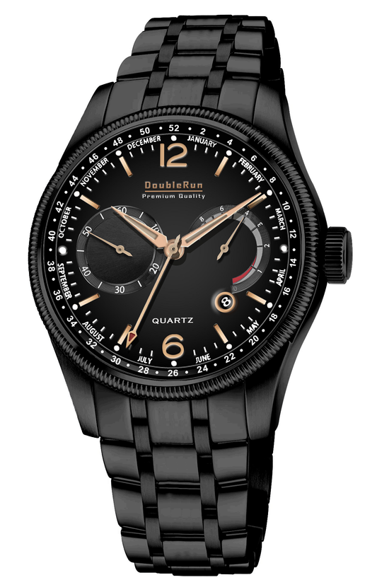 Double Run Black Dial and Black Strap Watch | Stylish Men’s Timepiece