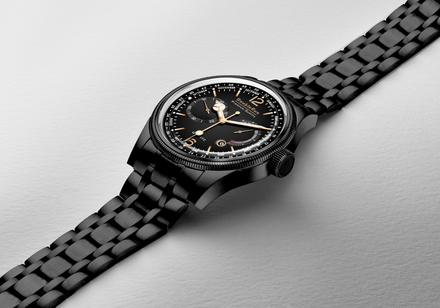 Double Run Black Dial and Black Strap Watch | Stylish Men’s Timepiece