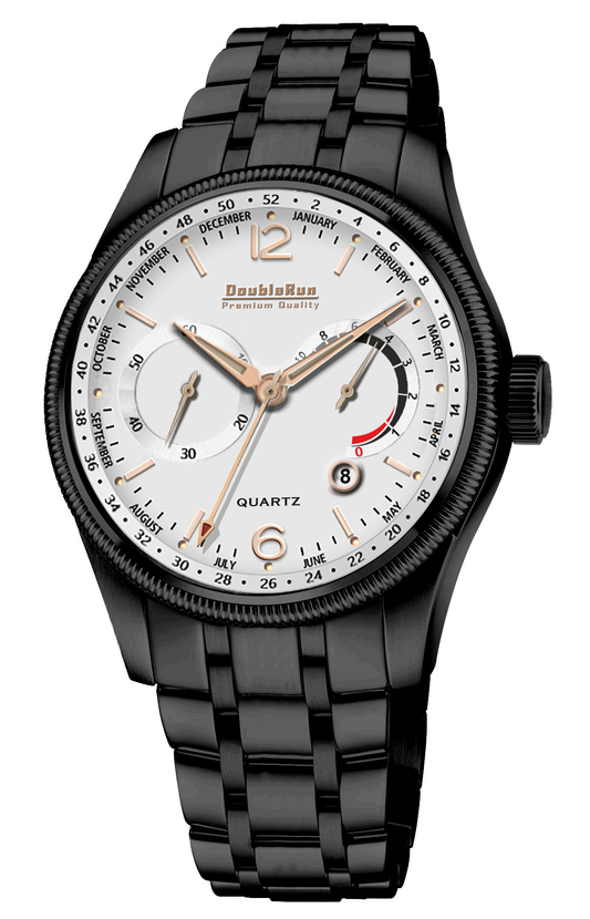 Double Run White Dial Black Strap Watch | Classic & Modern Mens Timepiece