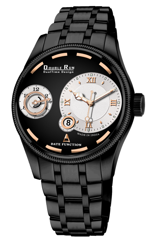 Double Run DualTime Black & White Two-Tone Dial Men's Analog Watch