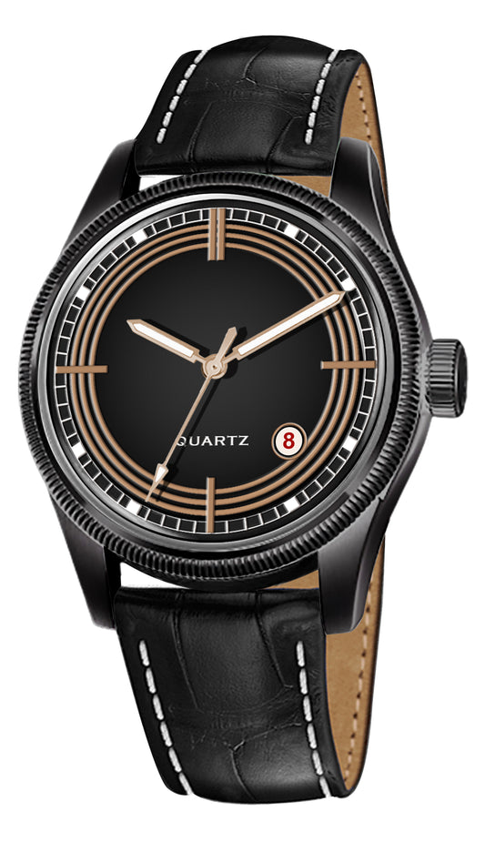 Men's Stealth Black Quartz Dress Watch | Matte Black Case, Black Dial, and Faux Croc Leather Strap