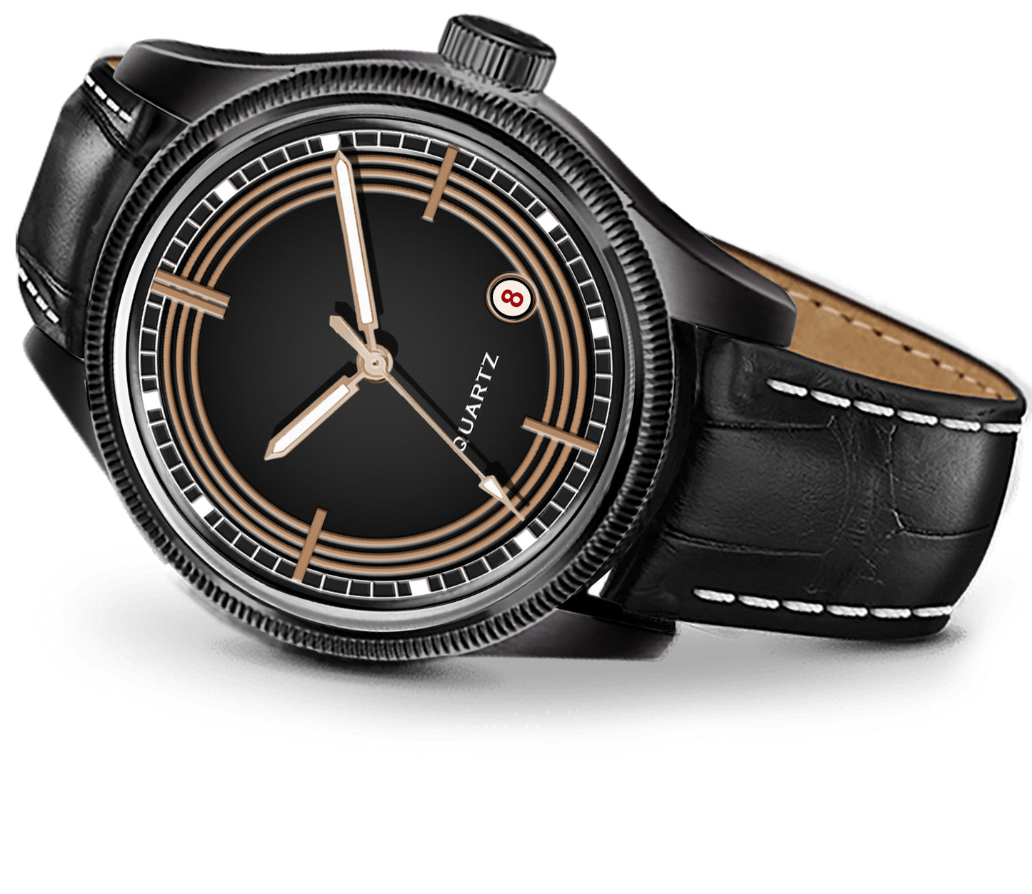 Men's Stealth Black Quartz Dress Watch | Matte Black Case, Black Dial, and Faux Croc Leather Strap