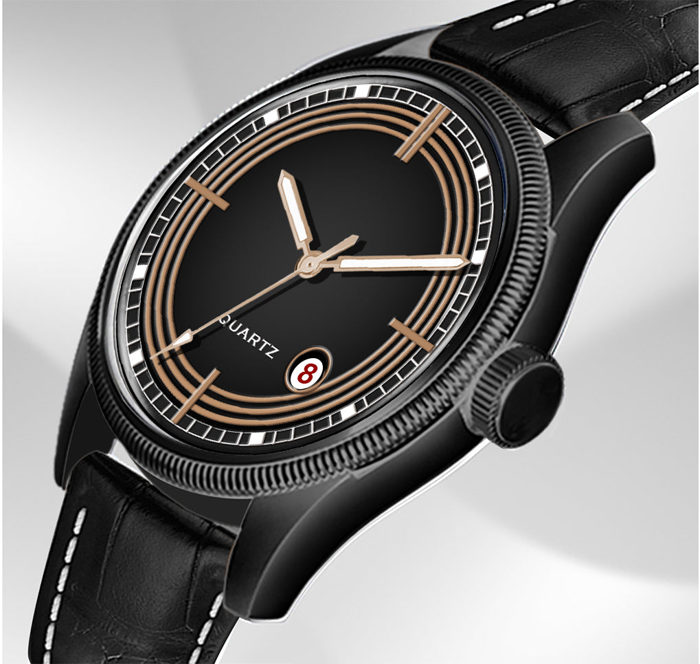 Men's Stealth Black Quartz Dress Watch | Matte Black Case, Black Dial, and Faux Croc Leather Strap