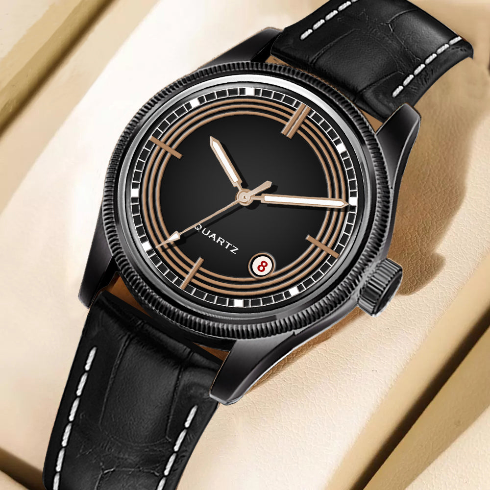 Men's Stealth Black Quartz Dress Watch | Matte Black Case, Black Dial, and Faux Croc Leather Strap