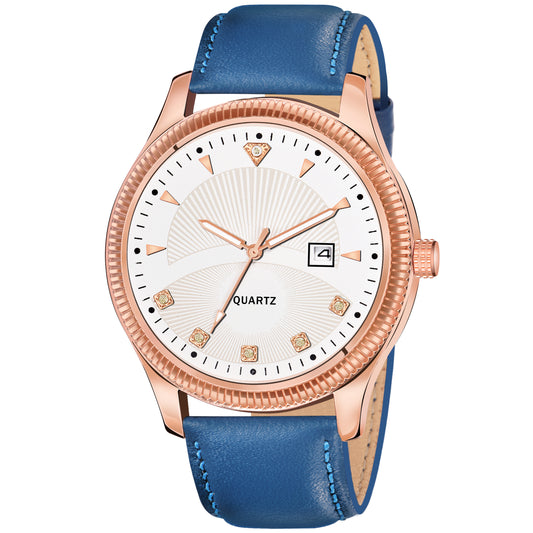 Men's Premium Multifunction Calendar Watch | Silver Case, Classic White Dial, and Black Alligator-Style Strap