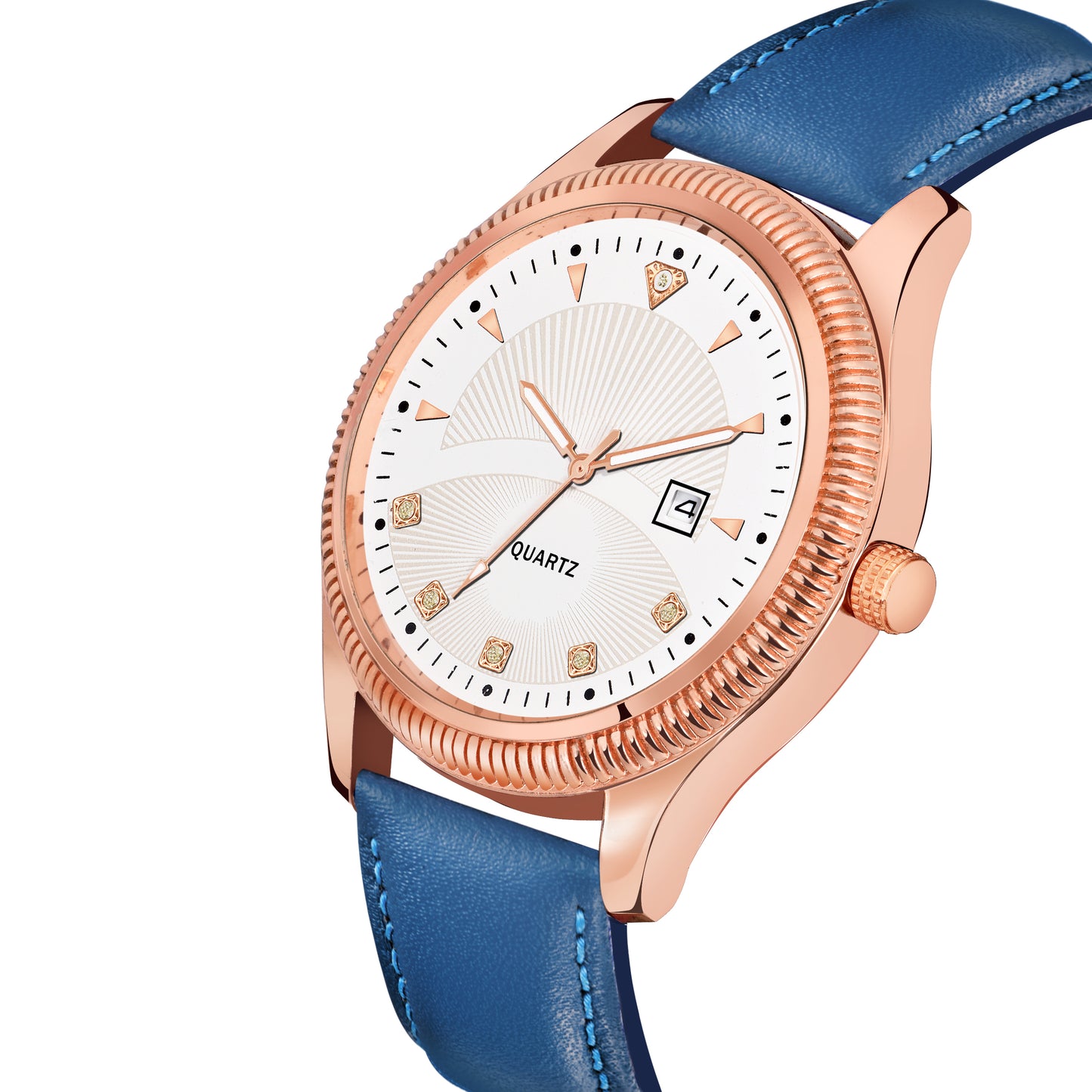 Men's Premium Multifunction Calendar Watch | Silver Case, Classic White Dial, and Black Alligator-Style Strap