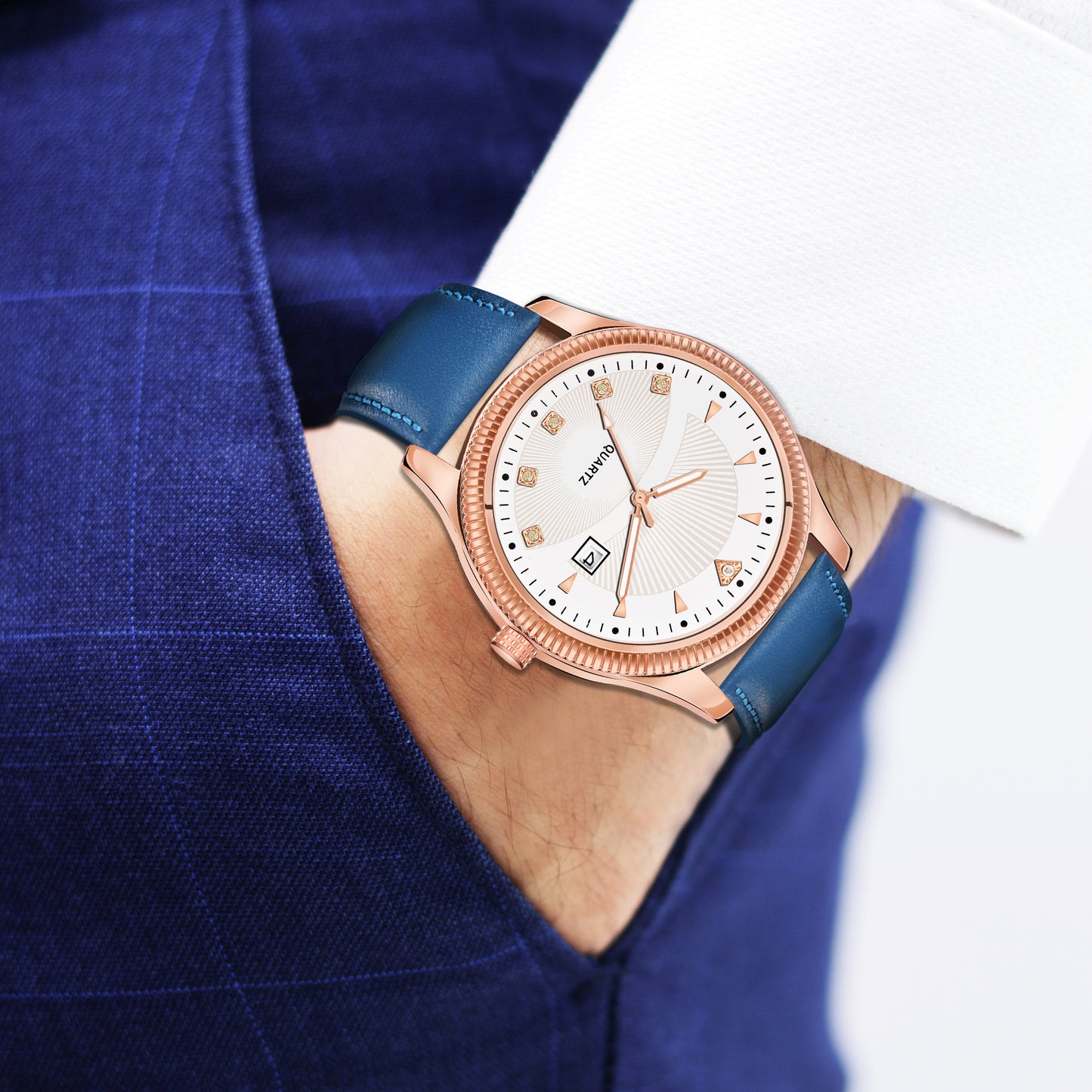 Men's Premium Multifunction Calendar Watch | Silver Case, Classic White Dial, and Black Alligator-Style Strap