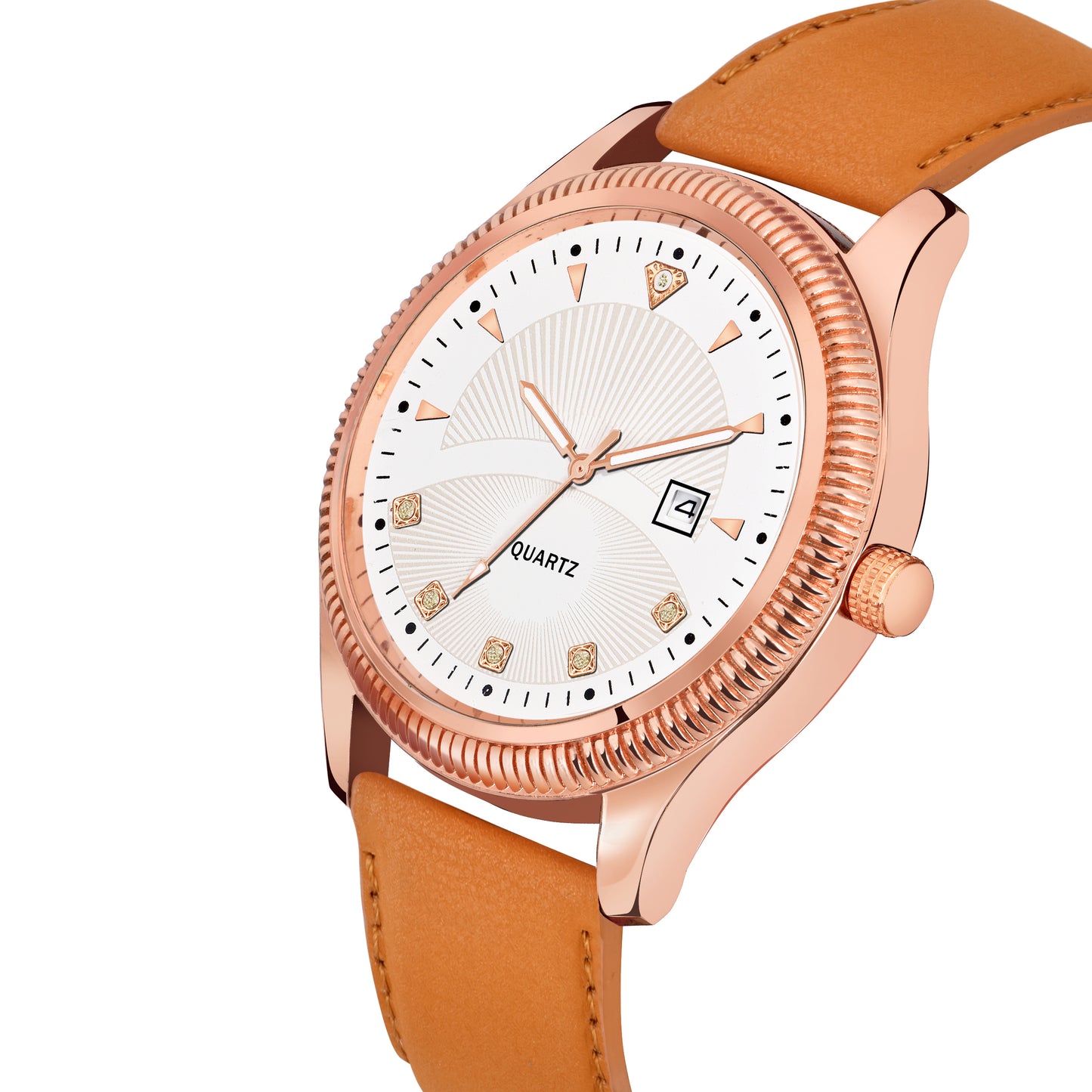 Women's Elegant Quartz Dress Watch | Rose Gold-Tone, Crystal-Accented White Dial, and Blue Leather Strap