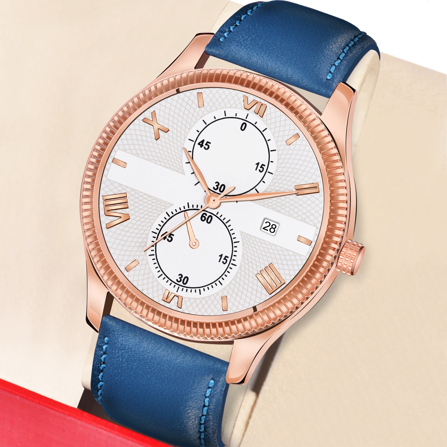 Women's Elegant Quartz Dress Watch | Rose Gold-Tone, Crystal-Accented White Dial, and Tan Leather Strap