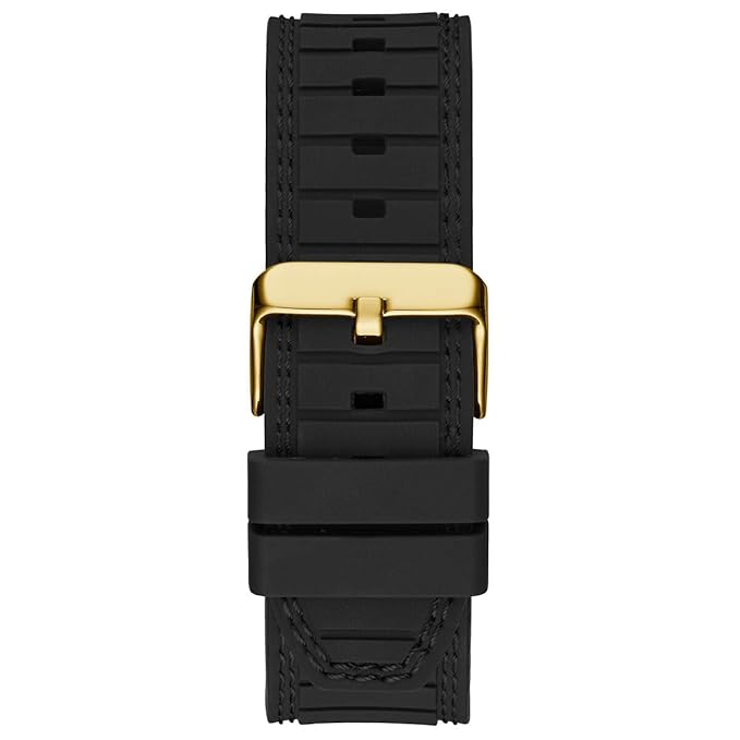 Guess Men's Gold-Tone and Black Silicone Strap Watch