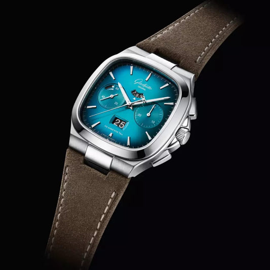 Glashütte Original SeaQ Chronograph - Steel & Blue Dial with Suede Leather Strap