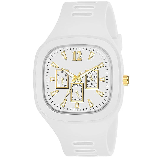 International White Square Dial Watch with Gold-Tone Accents and Silicone Strap